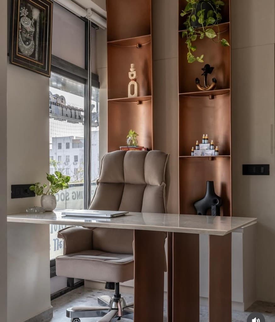 Consultation office with copper shelving at Shashvat Ayurveda